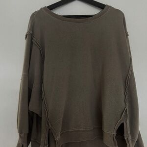 Free People Olive Distressed Sweatshirt